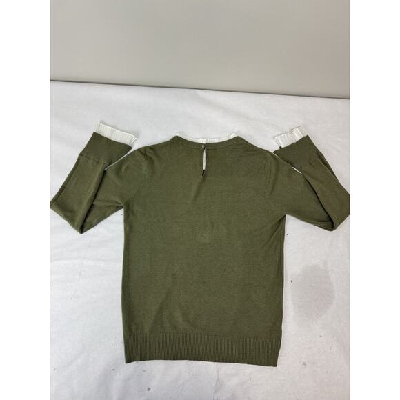 Siani Milano Victorian Olive Green Sweater Fairy White Pleated Cuff Collar Large - Picture 7 of 7